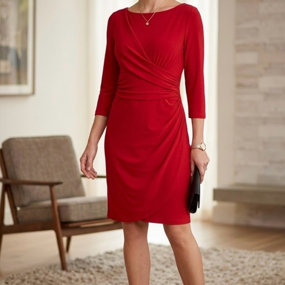 American Living Red Wrap Long-sleeve Dress Holiday Party Chic - Women’s 12
